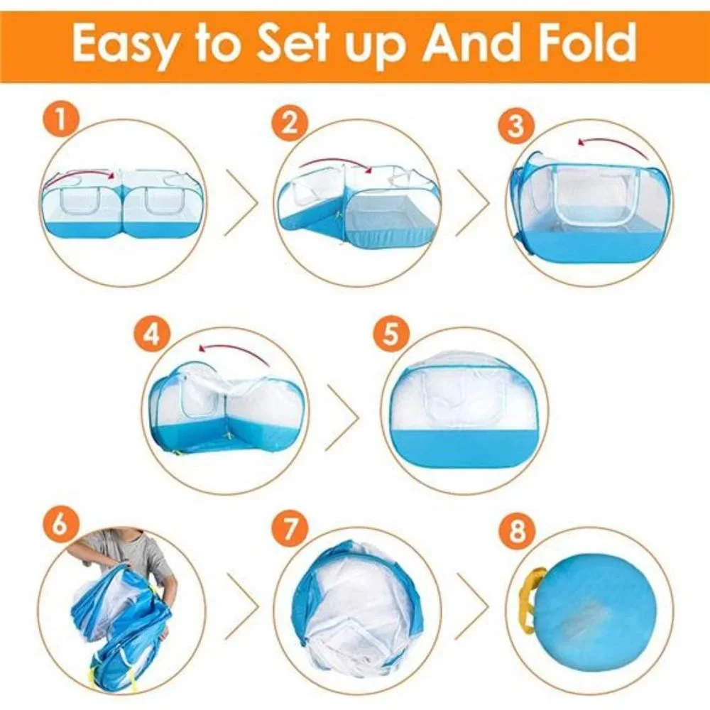 Small Animals Playpen, Breathable Foldable Portable Large Chicken Run Coop, Blue